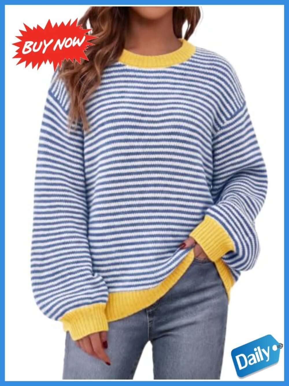 Oversized Striped Knit Sweater Crewneck Pullover Women's